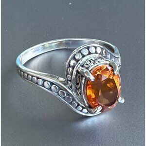 Citrine Sterling Silver Ring Ornate Beaded Swirl Design Oval Cut size 10